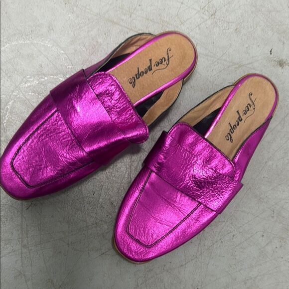 Free People Pink Metallic Mules - Never Worn - Magenta Pink Size 9 - Picture 1 of 3